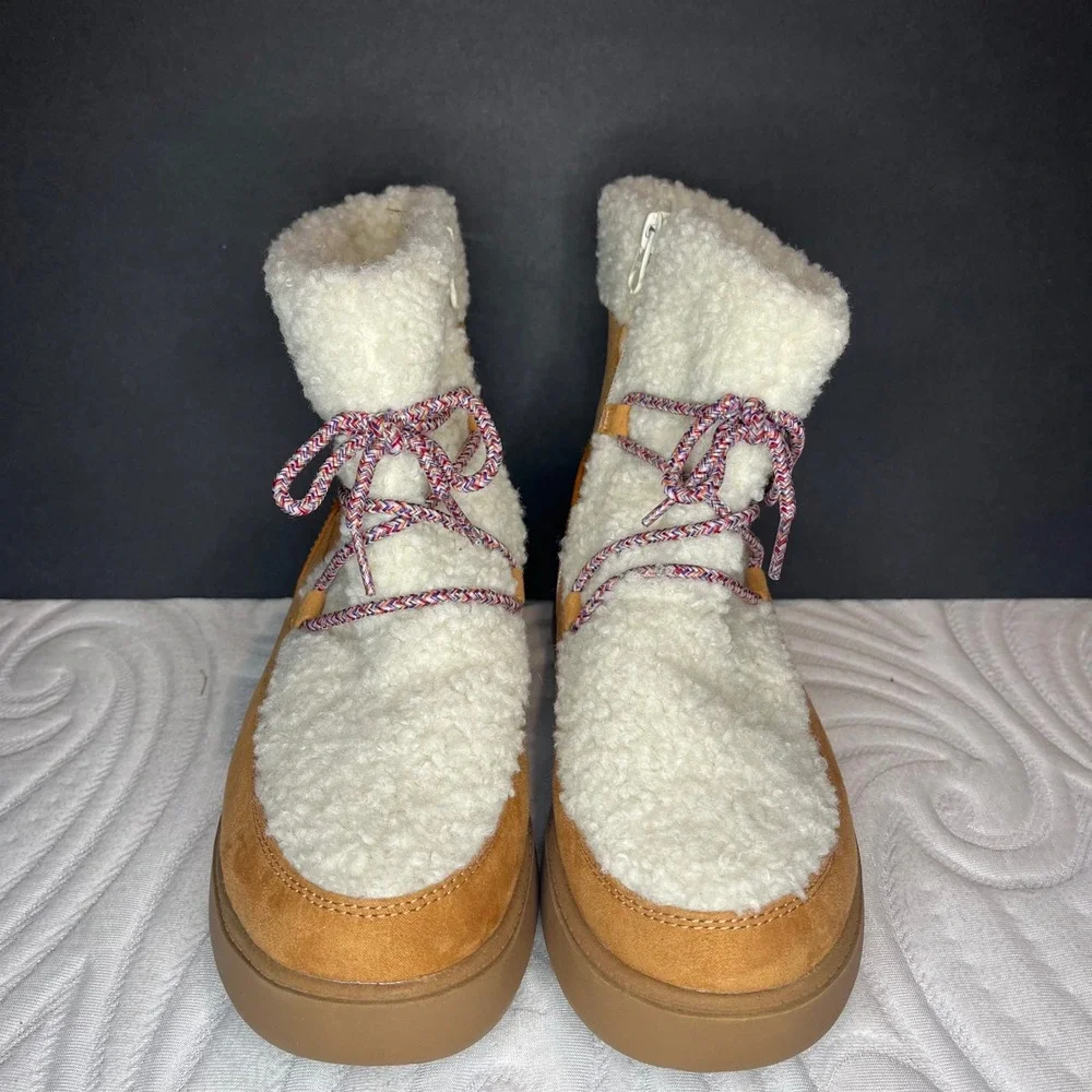 Cat &‎ Jack Arya Kids Cognac Faux Shearling Winter Boots Size 5 NEW